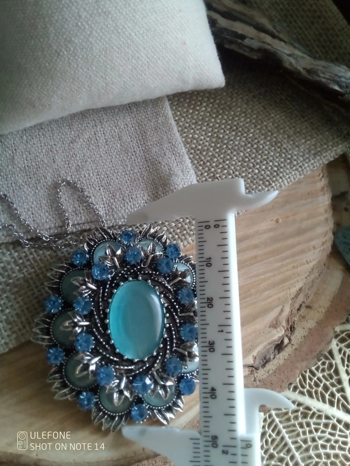 Colar pingente vintage com pedras de olho de gato azul – photo 2